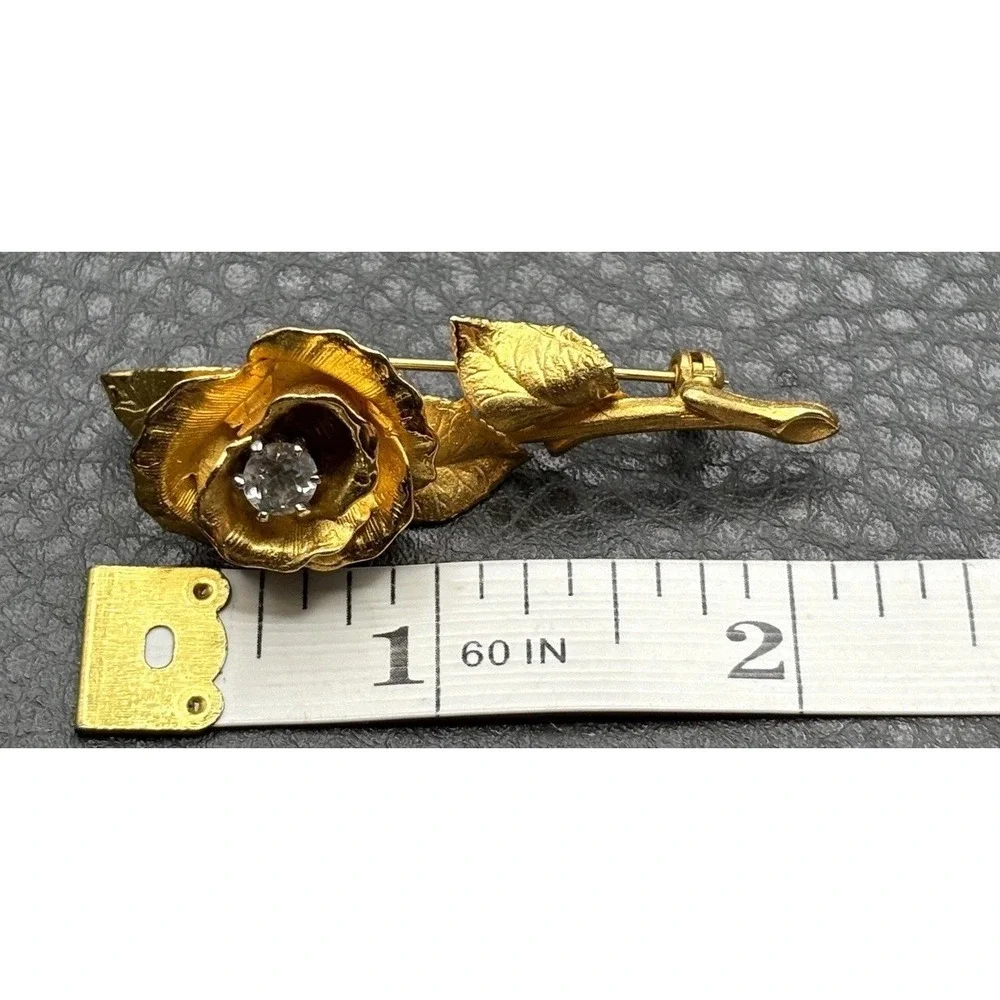 Vintage 3D Rose Flower Prong Set Cubic Zirconia Stone Brooch Pin